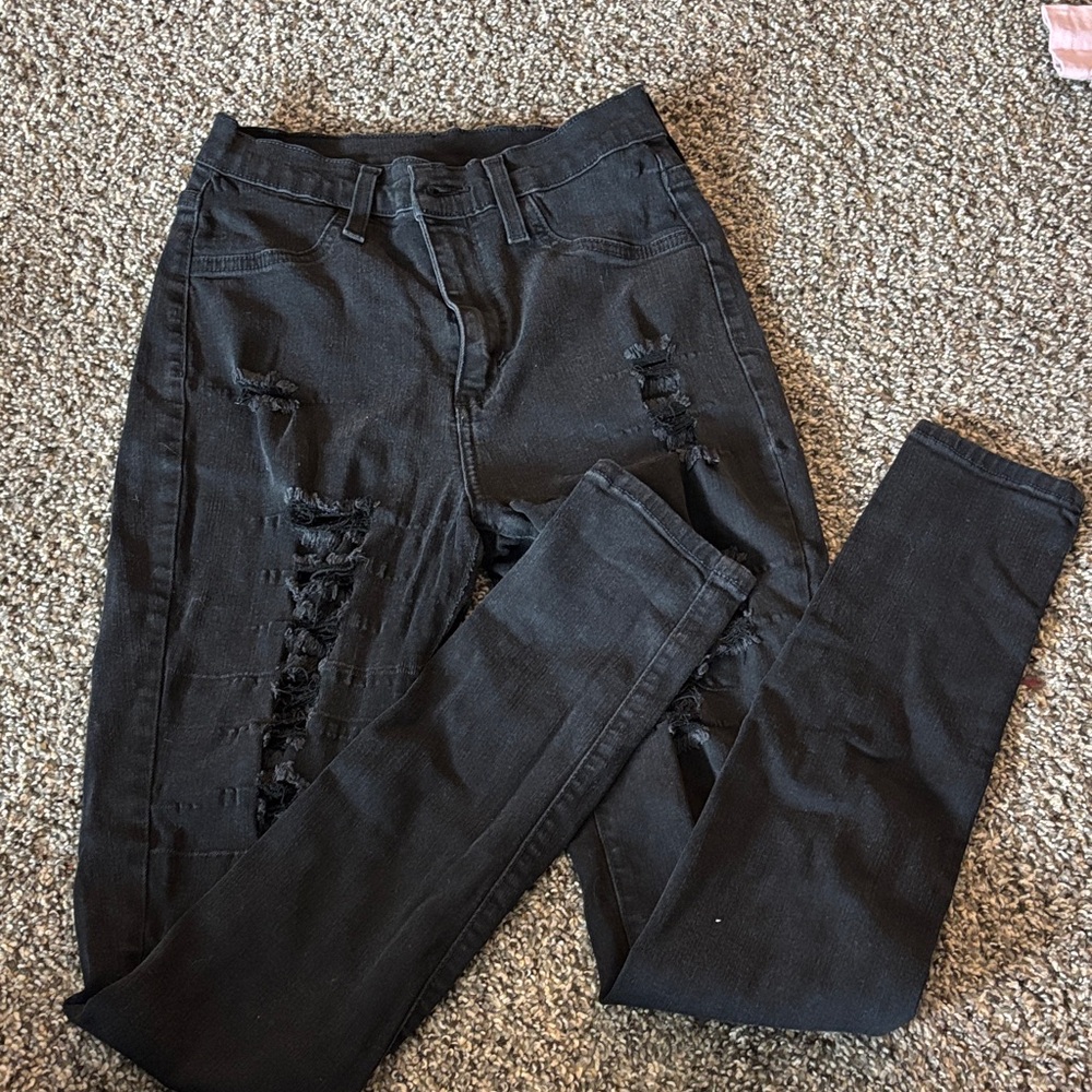Encore Jeans Black Distressed Skinny Jeans
